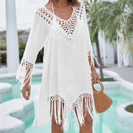 【In stock】Summer Dress Lace Fringe Beach Boho Stiching Cover-ups New Woman Cover Ups for Swimwear O