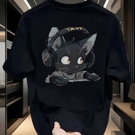 TEMU เสื้อยืด พิมพ์ลาย Kuro the Bla Cat & Tuxedo Mask - แขนสั้นคอกลม ผ้านุ่มใส่สบาย ดีไซน์หลังพิมพ์ข
