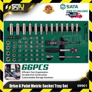 SATA 09901 66PCS Drive Set Dulang Soket Metrik Pemacu 6 Mata / 6 Point Metric Socket Tray Set