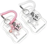 Pack of 2 Photocard Holder Keychain, ID Card Holder with Spring Rope and Bell, ID Card Holder, Card 