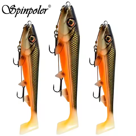 Spinpoler Shad Bait Pike Fishing Lures 14cm/18cm Square Paddle Tail Realistic Soft Plastic Rubber Wi
