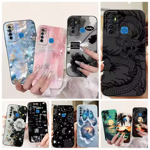 Soft Silicone Phone Case For Tecno Camon 15 Air 16 S / Spark 5 Pro Casing Flower Butterfly Stylish C