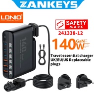 [Z ANKEYS] LDNIO 140W GaN Fast Charger Switchable UK/EU/US Plug Travel Adaptor Charger Fast Charger 