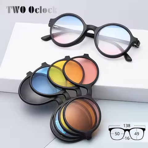 TWO Oclock 5 In 1 Magnet Sunglasses Men Clip On Glasses Round Women's Glasses Frames Decorative Glas