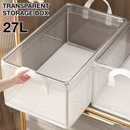 Foldable Transparent Storage Box 27L PVC Clothes Organizer Drawer Wardrobe Storage Bin with Steel Fr