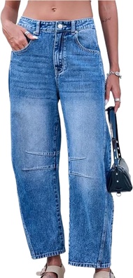 YSW Barrel Jeans Women Jeans Y2k Mid Rise Baggy Boyfriend Pants Wide Leg Denim Ankle Pants Boho Jean
