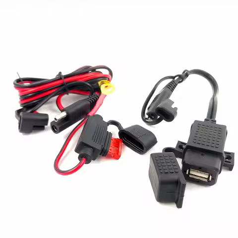 DIY SAE to USB Cable Adapter Waterproof USB Charger Quick 2.1A Port with Inline Fuse for Motorcycle 