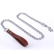 Durable Pet Dog Chain Metal Leash For Small Medium Dog PU Handle Leather Iron Chain Leash Anti-Bite 