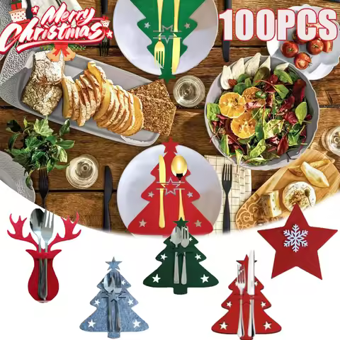 Christmas Knife and Fork Holder Helt Table Decorations Christmas Tree Cutlery Elk Angel Snowflake Cu