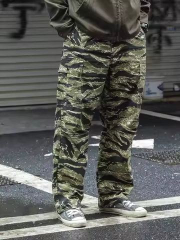 Non Stock Ripstop Tiger Stripe Camo Trousers Multi-Pocket Camouflage Cargo Pants