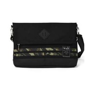 日本 W*lt 黑色帆布 拼軍綠迷彩間 摺疊型 斜咩袋