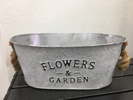 花園橢圓形金屬花盆 鐵藝手工花盆 收納籃 乾花花插 盆栽籃