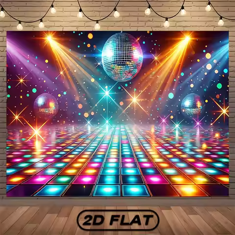One disco party backdrop - neon disco balls, reflective floor, indoor/outdoor decoration, disco part
