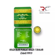 PUBLIC GOLD 1 DINAR GOLD BAR 999.9 4.25GM GOLD BAR 999.9 FINE GOLD PG CERTIFIED GOLD BAR AU 999.9