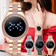 Fashion Digital Watch for Women Original Waterproof Korean Style LED Electronic Wristwatch Rose Gold Stainless Steel Ladies Wrist Watch Quartz Women Wristwatch Crystal Round Watch