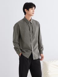 男裝|Logo純棉翻領長袖襯衫-深灰色
