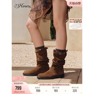 73hours Women's Shoes Nomadic Knight Winter New Style Pointed Cowboy Western Boots Melade Pile Boots