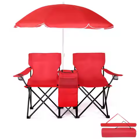 59*19.6*31in Red Fishing Chair with Iron Frame, Oxford Cloth, 85kg, with Sunshade