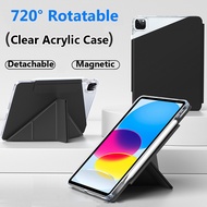 Y-Folding Stand Case for  Ipad Pro 12.9 Inch 2022 2021 for Ipad Pro 12.9 2020 2018 Transparent Acrylic Separation Magnetic 360 Rotate Stand Case Cover with Pencil Holder