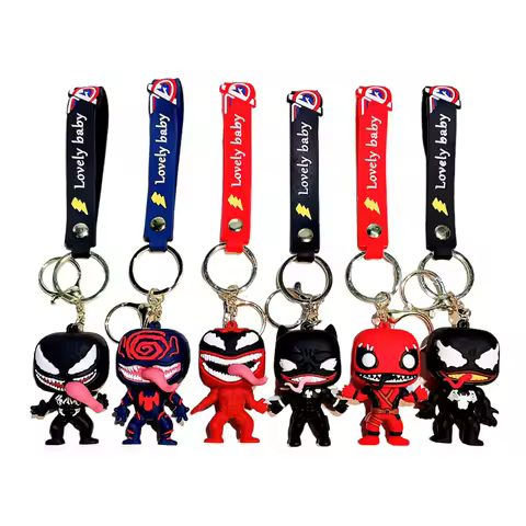 MINISO Anime Cartoon Marvel Venom Deadpool Spider-Man Iron Man Black Panther Cosplay Car Keychain Me