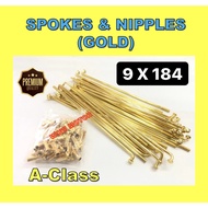 9X184 SPOKES & NIPPLES GOLD 9 X 184 SPOKES GOLD 9 X 184 RANTING GOLD 9-184 RANTING EMAS 9X184 SPOKES