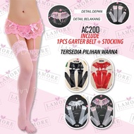 Women's Stockings + Thigh Belt Transparent Leggings Pink Ac20D