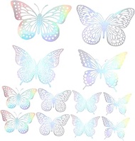 Generic 48pcs Butterfly Sticker Home Decorations Light House Decorations for Home Wall Stickers for Kids Wedding Decorations Bedroom Wall Decal Kids Mirror Metal Hollow Out 3d Paper