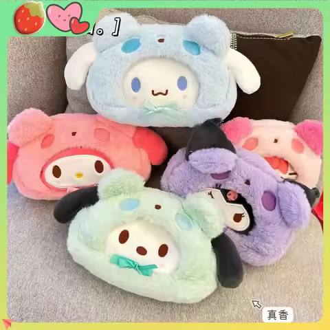 Anime Peripherals Pochacco Kuromi Stationery Box Large Capacity Pencil Bag Cute Plush Makeup Bag Por