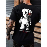 Men Bear & Letter Graphic Tee, Graphic Tees Men Streetwear, Black Graphic Tee, Streetwear Graphic Te