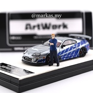 TIME MICRO X ARTWORK MODEL 1/64 TOYOTA SUPRA A80 WIDEBODY FAST & FURIOUS SILVER WITH FIGURE