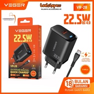 VEGER VR-28 Type-C Charger Set 22.5W QC4.0 with Data Cable Type-C Charger Port USB-A + Type-C Data C