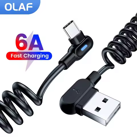 Olaf 6A USB Type C Data Cable 90 Degree USB C Spring Pull Telescopic Fast Charging Cable For Sumsung
