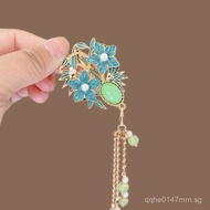 Unique bamboo-style vintage enamel flower tassel hairpin, ancient-style hair accessory, duckbill cli