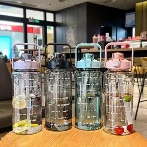 2000ml Water Bottle with Straw Female Jug Girls Portable Travel bottles Fitness Bike Cup Summer Cold