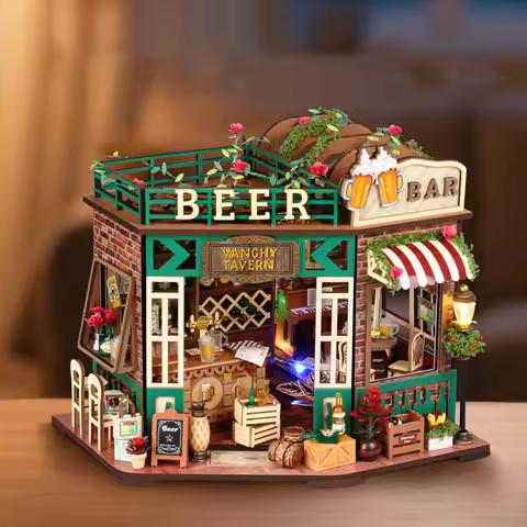 DIY Fanxi Tavern Wooden Dollhouse Miniature Furniture Kit 3D Assembly Model Toys for Children Adult 