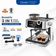 (New Available) Giselle Hot Water Dual Boiler Digital panel Espresso Coffee Maker with Grinder | Adj