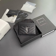 2025YSL/Saint Laurent Ladies CASSANDRE Grain Embossed Cowhide Card Holder Black Ready Stock