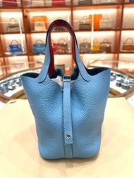 90%新 Hermes Picotin 18 粉藍色手挽內併色手袋