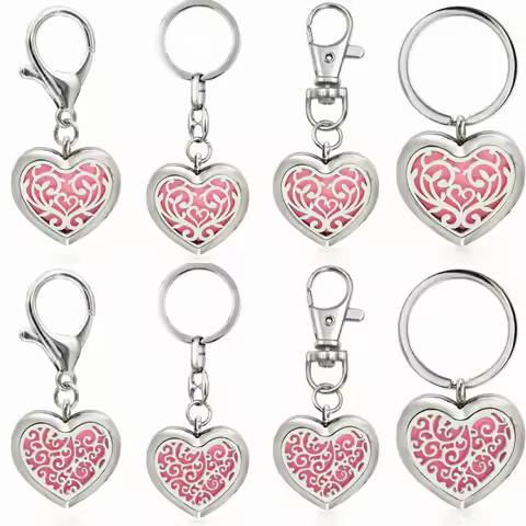 New 30mm Peach Heart Shape Diffuser Locket Essential Oil Aromatherapy Perfume Locket Keychain Key ri