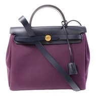 HERMES 帆布Herbag PM金扣手挽肩背兩用袋Cassis