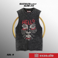 EXZO Sleeves Washed Slim-Fit Hello Ablele cotton combed24s ADELE SLEEVLES TSHIRT
