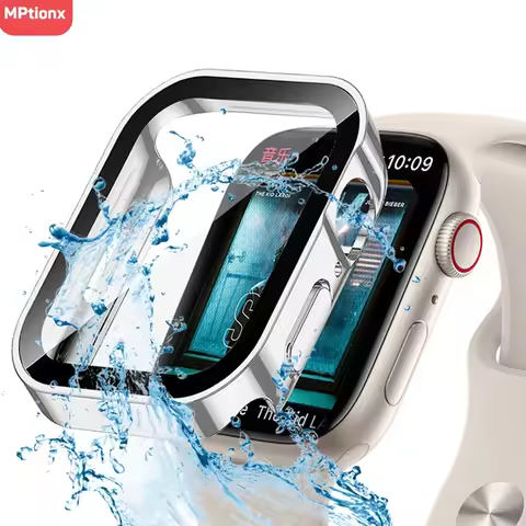 Glass+Waterproof Case for Apple Watch 7 8 9 45mm 41mm Screen Protector Hard PC Bumper for iWatch Ser