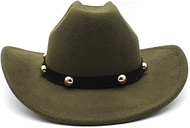 Western Wool Fedora Hat, Black with Gold Studs,Wide Brim