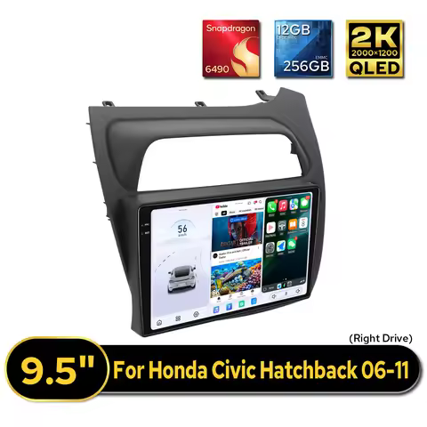 High-End 9.5"2K QLED Car Stereo for Honda Civic 2006-2011 RHD 12GB RAM 256GB Storage Wireless CarPla