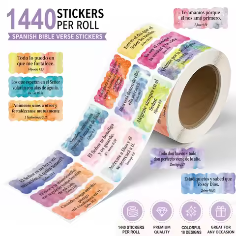 1440 Pcs Spanish Bible Verse Stickers Roll Watercolor Inspirational Scripture Labels Christian Faith