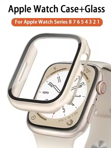 Glass+Case For Apple Watch 8 7 45mm 44mm 41mm 40mm PC Screen Protector Cover iwatch Series 3/4/5/6/S