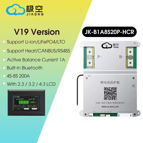 JIKONG BMS HEAT CAN B1A8S20P-HCR 200A Smart BMS 4S-8S 12V 24V Battery WITH 1A ACTIVE BALANCE BMS lif