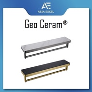 GEO CERAM GC-Q0215 MARBLE STAINLESS STEEL SHELF WITH TOWEL BAR IN GUN METAL/BRUSHED GOLD