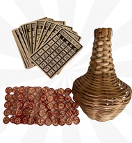 Bingo rattan set wood with black cards