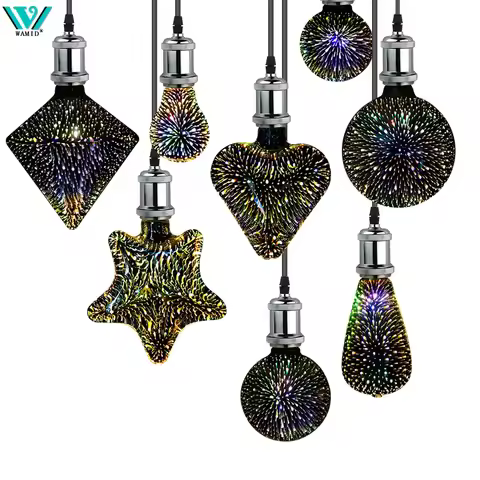 1-4pcs 3D LED Light Bulb E27 110V 220V ST64 G80 G95 G125 Diamond Heart Decoration LED Lamp Holiday L